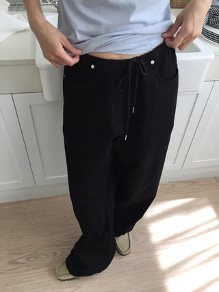 Women's Loose-Fit Wide-Leg Pants, Effortless Chic, Cargo Mood, String Pants
