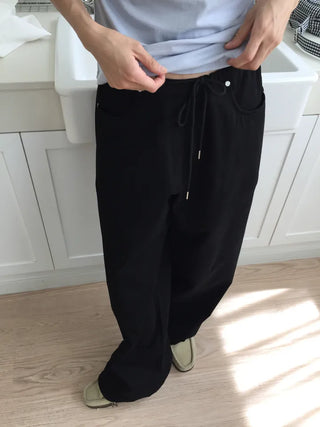 Women's Loose-Fit Wide-Leg Pants, Effortless Chic, Cargo Mood, String Pants