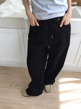Women's Loose-Fit Wide-Leg Pants, Effortless Chic, Cargo Mood, String Pants