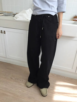 Women's Loose-Fit Wide-Leg Pants, Effortless Chic, Cargo Mood, String Pants