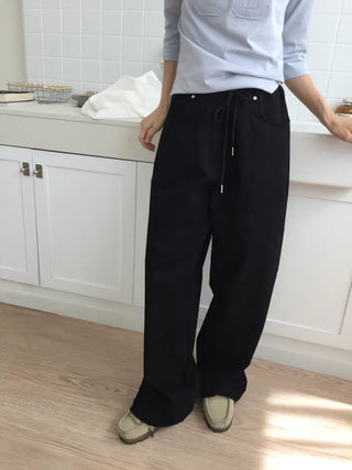 Women's Loose-Fit Wide-Leg Pants, Effortless Chic, Cargo Mood, String Pants