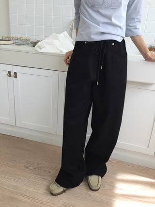 Women's Loose-Fit Wide-Leg Pants, Effortless Chic, Cargo Mood, String Pants