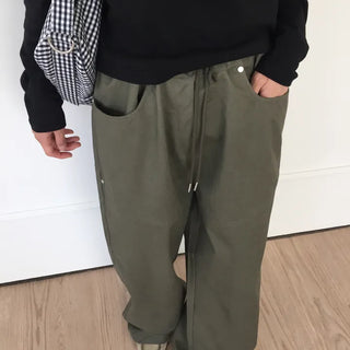 Women's Loose-Fit Wide-Leg Pants, Effortless Chic, Cargo Mood, String Pants