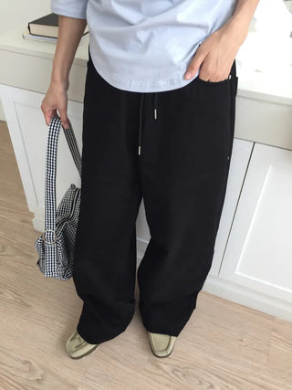Women's Loose-Fit Wide-Leg Pants, Effortless Chic, Cargo Mood, String Pants