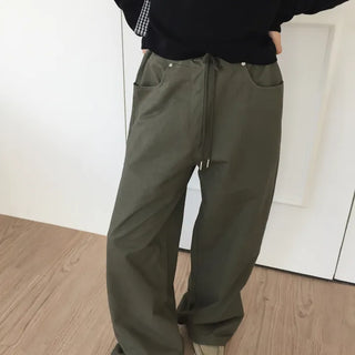 Women's Loose-Fit Wide-Leg Pants, Effortless Chic, Cargo Mood, String Pants