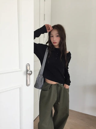 Women's Loose-Fit Wide-Leg Pants, Effortless Chic, Cargo Mood, String Pants