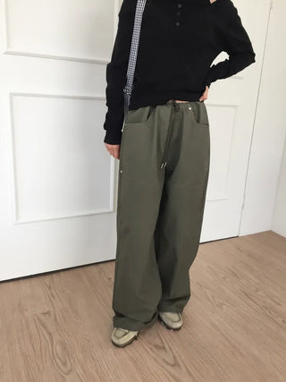 Women's Loose-Fit Wide-Leg Pants, Effortless Chic, Cargo Mood, String Pants