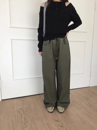 Women's Loose-Fit Wide-Leg Pants, Effortless Chic, Cargo Mood, String Pants