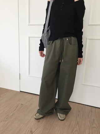 Women's Loose-Fit Wide-Leg Pants, Effortless Chic, Cargo Mood, String Pants
