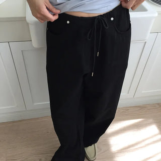Women's Loose-Fit Wide-Leg Pants, Effortless Chic, Cargo Mood, String Pants