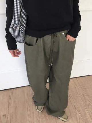 Women's Loose-Fit Wide-Leg Pants, Effortless Chic, Cargo Mood, String Pants