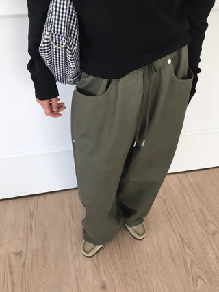 Women's Loose-Fit Wide-Leg Pants, Effortless Chic, Cargo Mood, String Pants