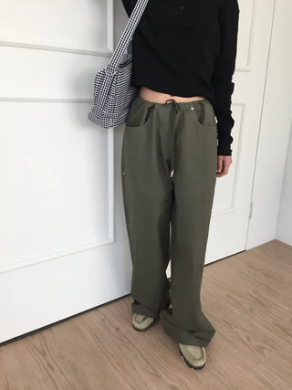 Women's Loose-Fit Wide-Leg Pants, Effortless Chic, Cargo Mood, String Pants