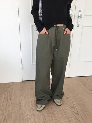 Women's Loose-Fit Wide-Leg Pants, Effortless Chic, Cargo Mood, String Pants