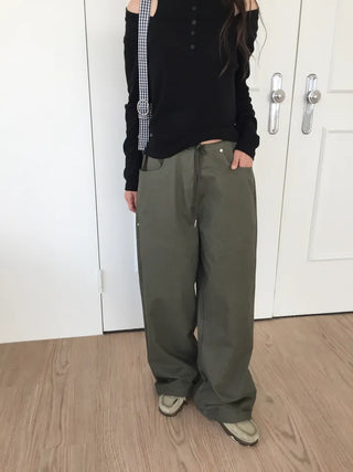 Women's Loose-Fit Wide-Leg Pants, Effortless Chic, Cargo Mood, String Pants