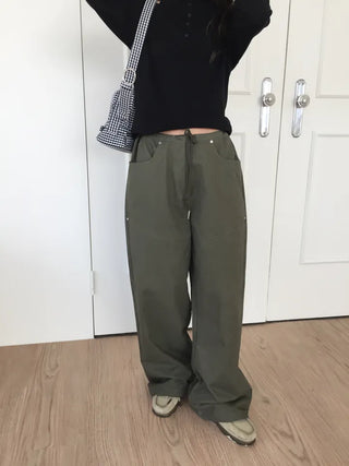 Women's Loose-Fit Wide-Leg Pants, Effortless Chic, Cargo Mood, String Pants