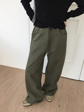 Women's Loose-Fit Wide-Leg Pants, Effortless Chic, Cargo Mood, String Pants