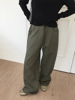 Women's Loose-Fit Wide-Leg Pants, Effortless Chic, Cargo Mood, String Pants