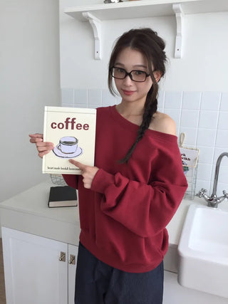 Delicate fit effortless chic off-shoulder sweatshirt