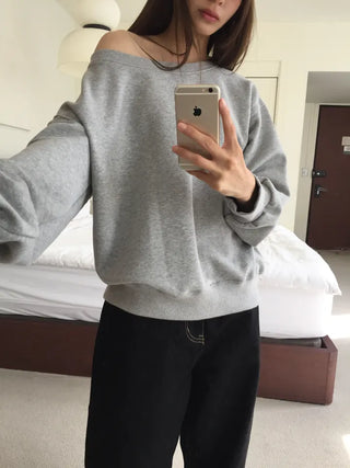 Delicate fit effortless chic off-shoulder sweatshirt