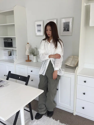 Natural Mood Delicate Fit Check See-through Shirt