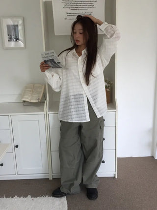 Natural Mood Delicate Fit Check See-through Shirt