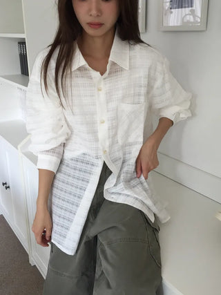Natural Mood Delicate Fit Check See-through Shirt