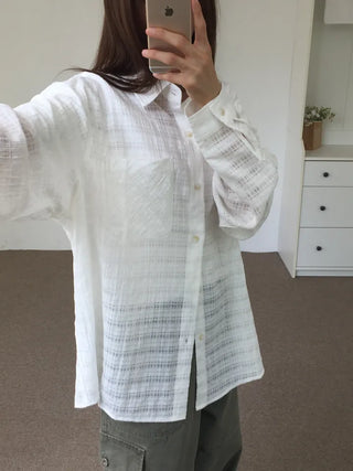 Natural Mood Delicate Fit Check See-through Shirt