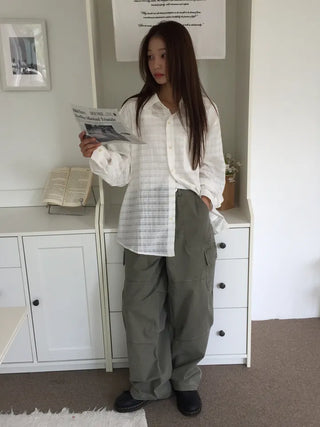 Natural Mood Delicate Fit Check See-through Shirt