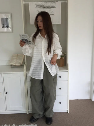 Natural Mood Delicate Fit Check See-through Shirt