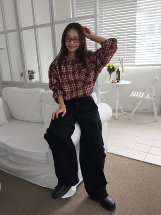 Loose-fit plaid shirt
