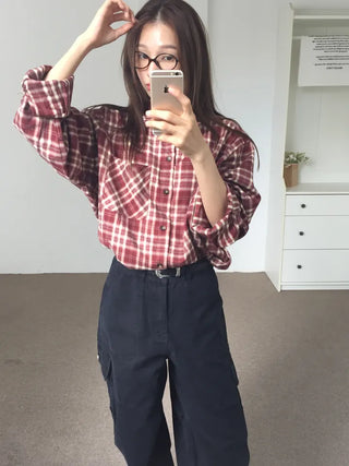 Loose-fit plaid shirt