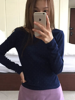 Sensual Small Dot Navy Long Sleeve Tee