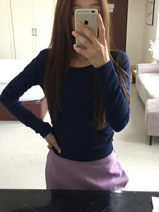 Sensual Small Dot Navy Long Sleeve Tee