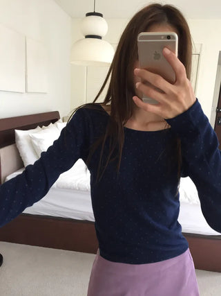Sensual Small Dot Navy Long Sleeve Tee