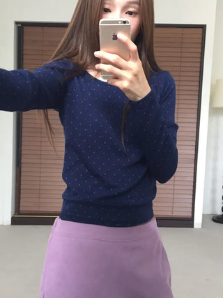 Sensual Small Dot Navy Long Sleeve Tee