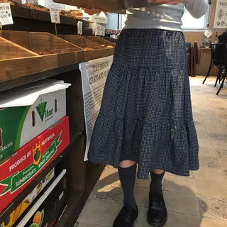Small Check Flare Tiered Long Skirt