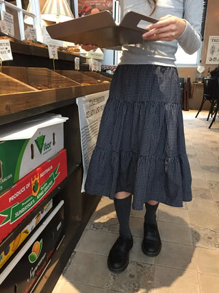 Small Check Flare Tiered Long Skirt