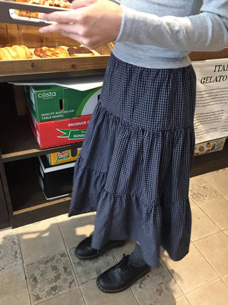 Small Check Flare Tiered Long Skirt