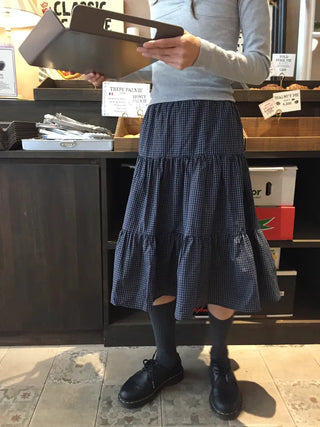 Small Check Flare Tiered Long Skirt