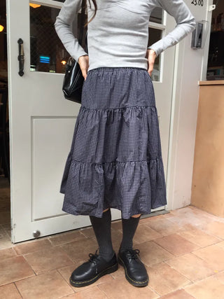 Small Check Flare Tiered Long Skirt