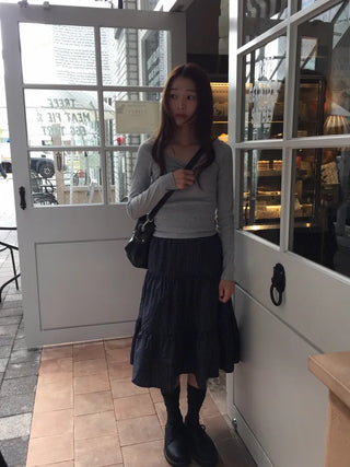 Small Check Flare Tiered Long Skirt