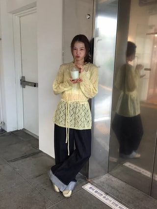 Dark Blue Wide Rolled-Up Denim Pants