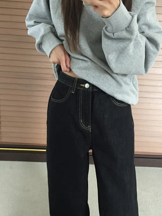 Dark Blue Wide Rolled-Up Denim Pants
