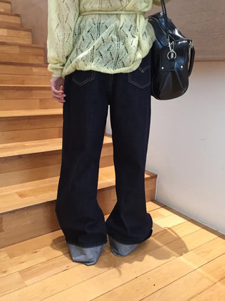 Dark Blue Wide Rolled-Up Denim Pants