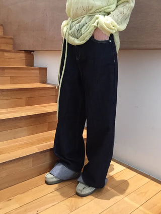 Dark Blue Wide Rolled-Up Denim Pants