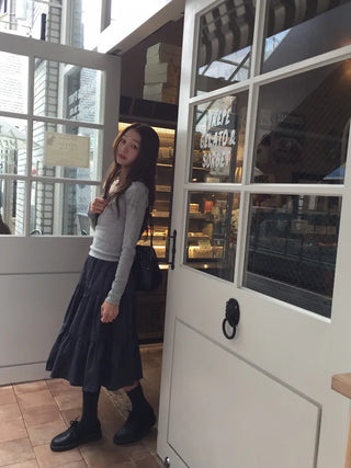 Shirred Square Neck Ribbed Long Sleeve Tee