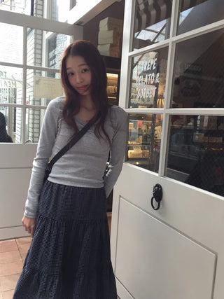 Shirred Square Neck Ribbed Long Sleeve Tee