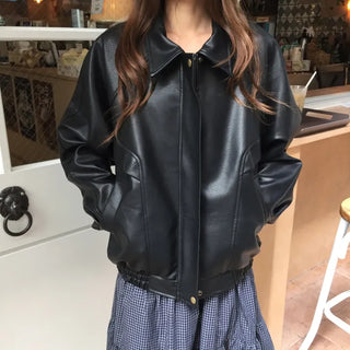 Loose-fit Black Leather Blouson Jacket