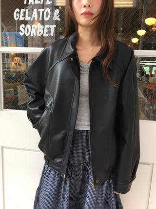 Loose-fit Black Leather Blouson Jacket